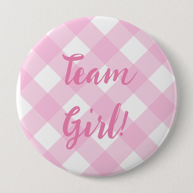 Team Girl, Gender Reveal Button, Pink Button (Front)