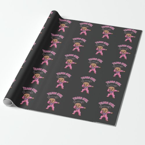 Team Girl Gender Reveal Party Dabbing Black Baby Wrapping Paper