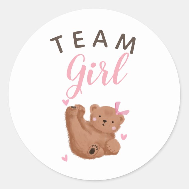 Team Girl Gender Reveal Party Vote Bear Classic Round Sticker (Front)