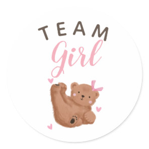 Team Girl Gender Reveal Party Vote Bear Classic Round Sticker