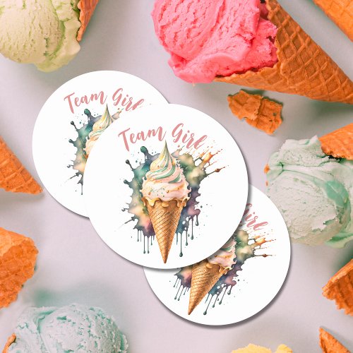 Team Girl Gender Reveal Party Vote Ice Cream  Classic Round Sticker