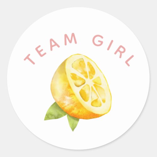 Team Girl Gender Reveal Party Vote Lemon Classic Round Sticker