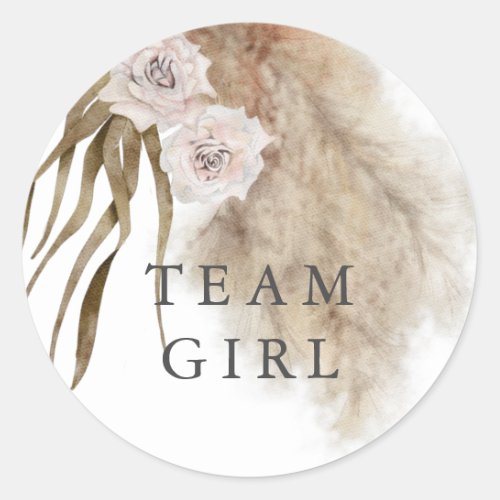 Team Girl Gender Reveal Party Vote Pampas Grass Classic Round Sticker