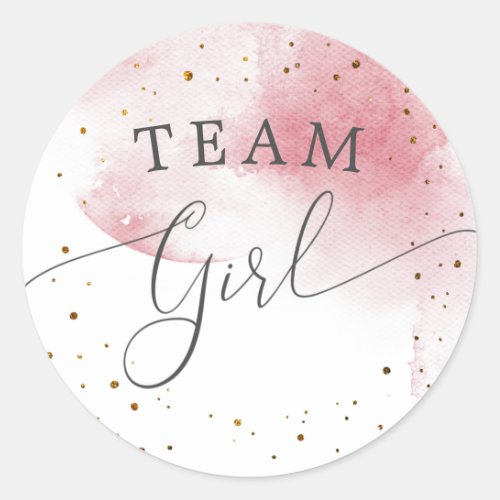 Team Girl Gender Reveal Party Vote Pink Watercolor Classic Round Sticker
