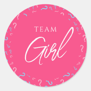 Team Girl Gender Reveal Pink Fuchsia Classic Round Sticker
