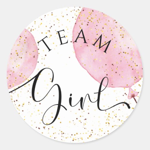 Team girl gender reveal watercolor pink balloons  classic round sticker
