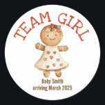 Team Girl gingerbread Christmas baby sticker<br><div class="desc">Personalized Team Girl gingerbread Christmas baby shower gender reveal sticker</div>