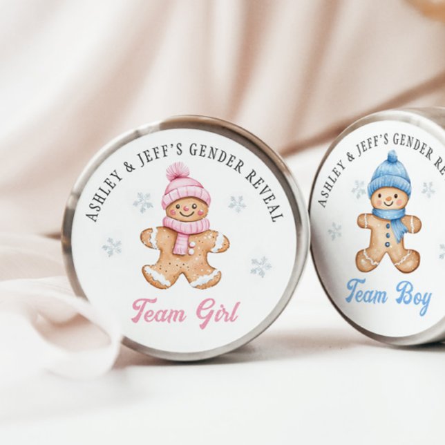 Team Girl Gingerbread Gender Reveal Party Classic Round Sticker (Creator Uploaded)