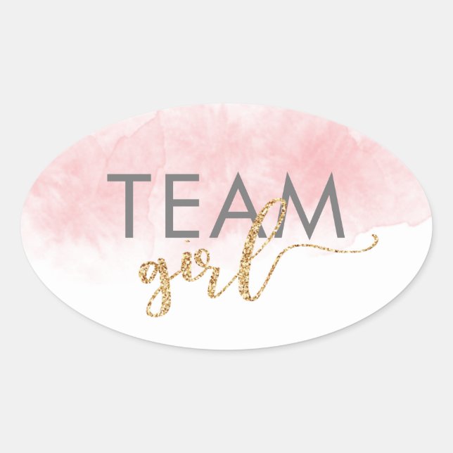 Team Girl Gold Glitter Pink Gender Reveal Oval Sticker (Front)