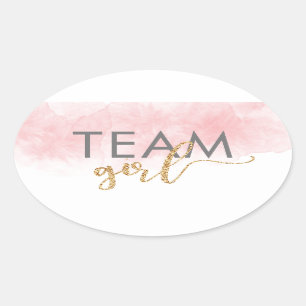 Team Girl Gold Glitter Pink Gender Reveal Oval Sticker