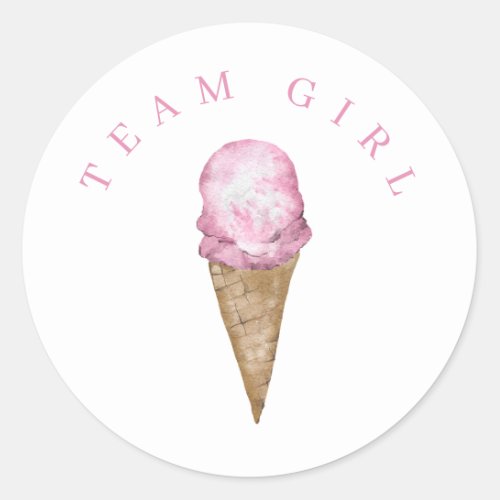 Team Girl Ice Cream Gender Reveal Round Sticker Classic Round Sticker