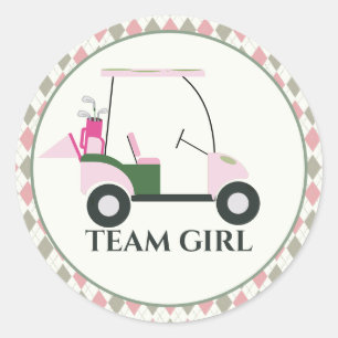Team Girl Modern Golf Baby Gender Reveal Par-tee Classic Round Sticker