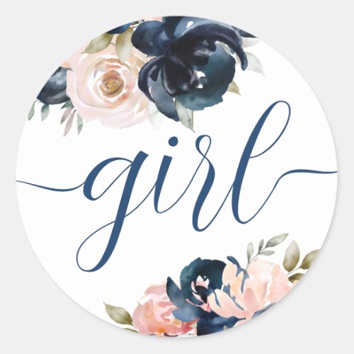 Team Girl Navy and blush Gender Reveal Sticker    Classic Round Sticker