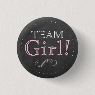 Team Girl Pink Chalkboard Baby Shower Pinback Button