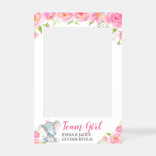 Team Girl Pink Floral Elephant Gender Reveal Photo Selfie Frame