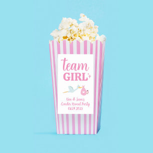 Team Girl Pink Gender Reveal Party Custom Popcorn Rectangular Sticker