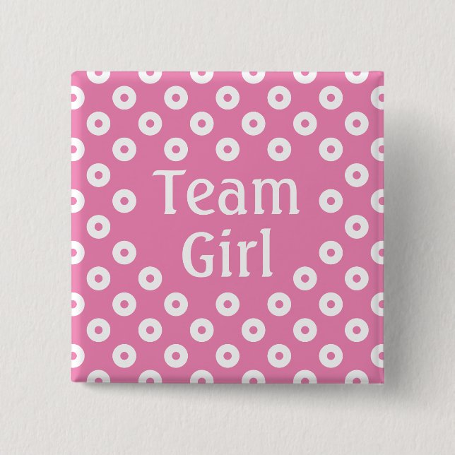 "Team Girl" Pink Polka Dot Gender Prediction Button (Front)