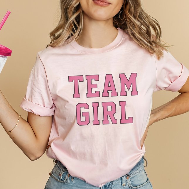 Team Girl Pink Varsity Gender Reveal Womens T-Shirt (Creator Uploaded)