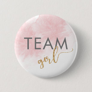 Team Girl Pink Watercolor Glitter Gender Reveal Button