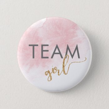 Team Girl Pink Watercolor Glitter Gender Reveal Button by daisylin712 at Zazzle