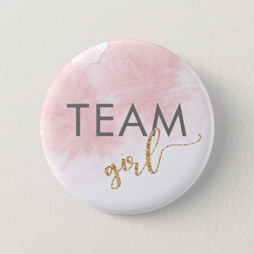 Team Girl Pink Watercolor Glitter Gender Reveal Button