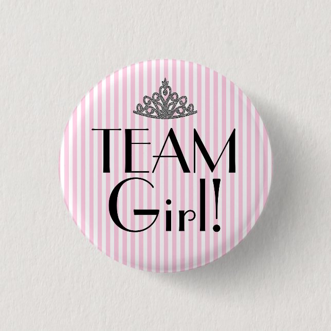 Team Girl Stripes Pink Baby Shower Button (Front)