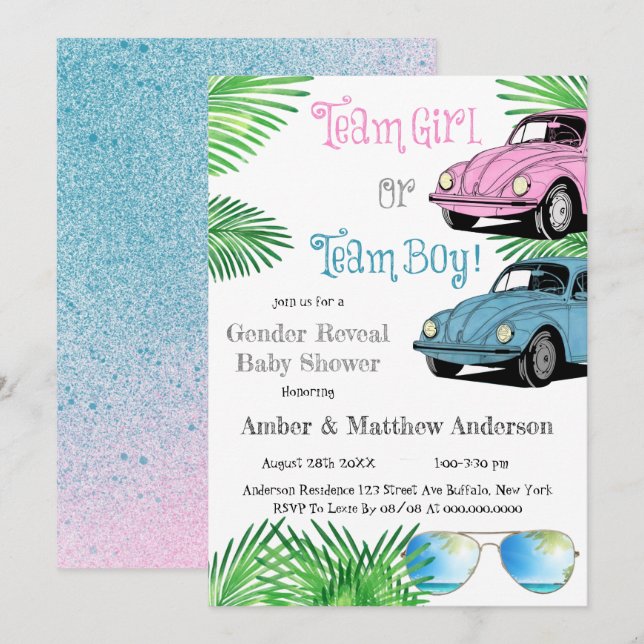 Team Girl Team Boy Car Gender Reveal Baby Shower  (Front/Back)
