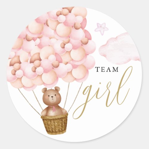 Team Girl Teddy Bear Pink Gender Reveal Voting Classic Round Sticker