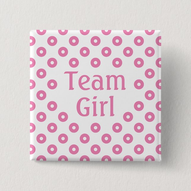 "Team Girl" White Polka Dot Gender Prediction Button (Front)