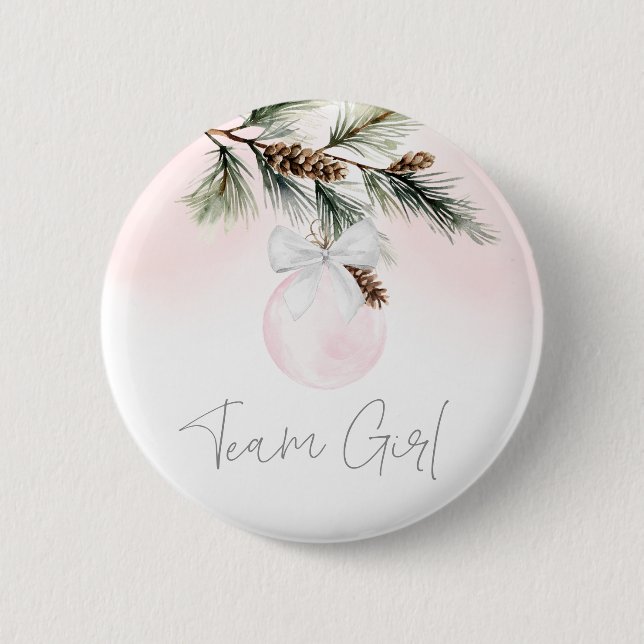Team Girl Winter Gender Reveal Button (Front)