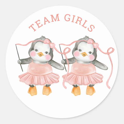 Team Girls Twin gender reveal Voting board game Classic Round Sticker