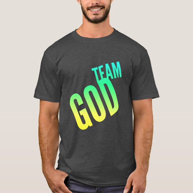 Team God Men's T-Shirt in green & yellow font (Front)