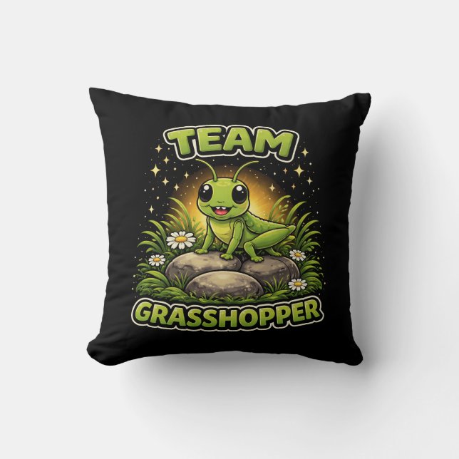 Team Grasshopper Throw Pillow (Front)