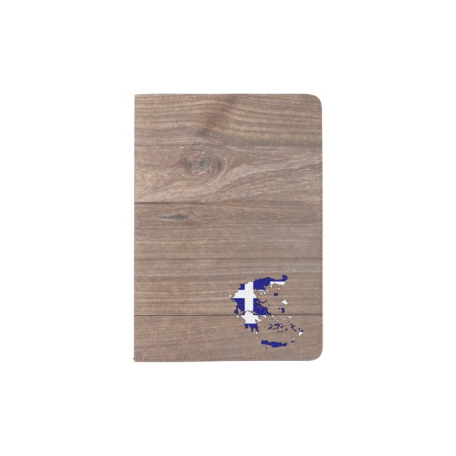 Team Greece Flag Map on Wood Passport Holder (Front)