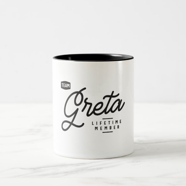 Team Greta Lifetime Member Personalized Name Two-Tone Coffee Mug (Center)
