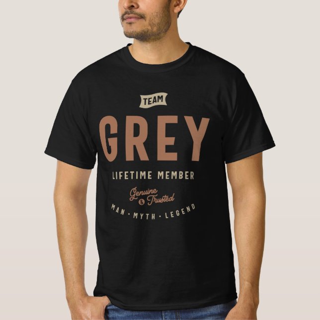 Team Grey Lifetime Member Personalized Name T-Shirt (Front)
