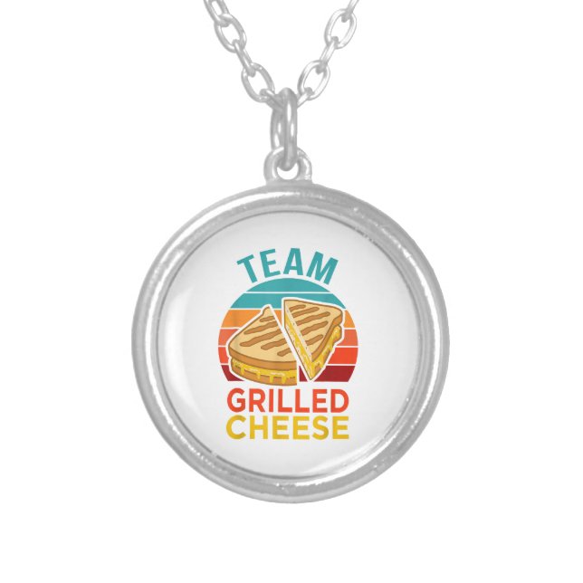 Team Grilled Cheese Funny Sandwich Lover Graphic Silver Plated Necklace (Front)
