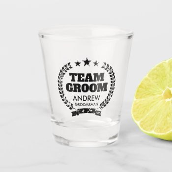 Team Groom Bachelor Party Shot Glass For Groomsmen by logotees at Zazzle
