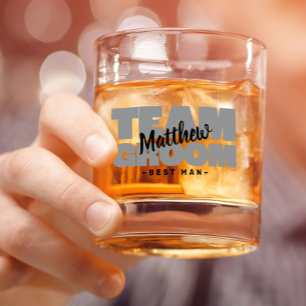 Team Groom Best Man Wedding Name Black Gray Gift Whiskey Glass