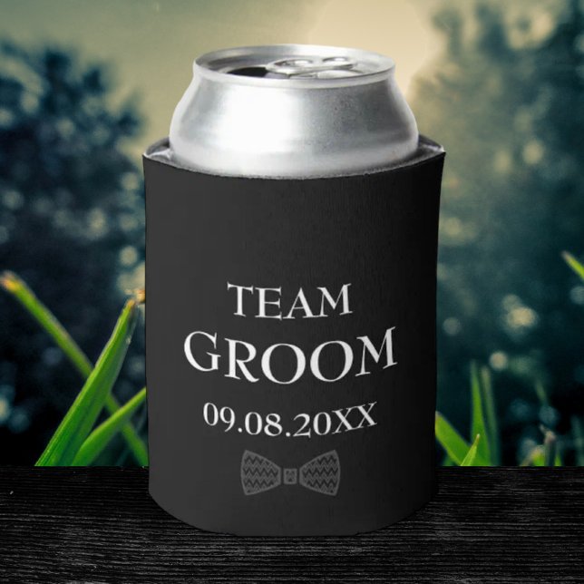 Team Groom Black Elegant Custom Name Gifts Wedding Can Cooler (Creator Uploaded)