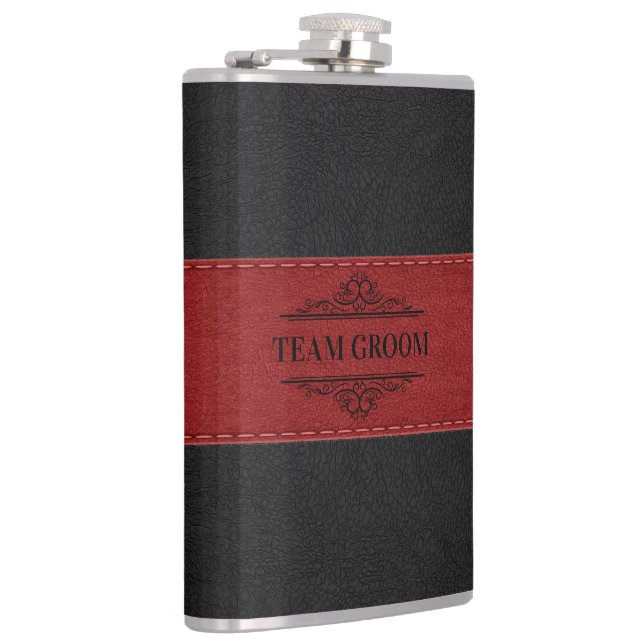 Team Groom Black & Red Leather 2 Flask (Right)