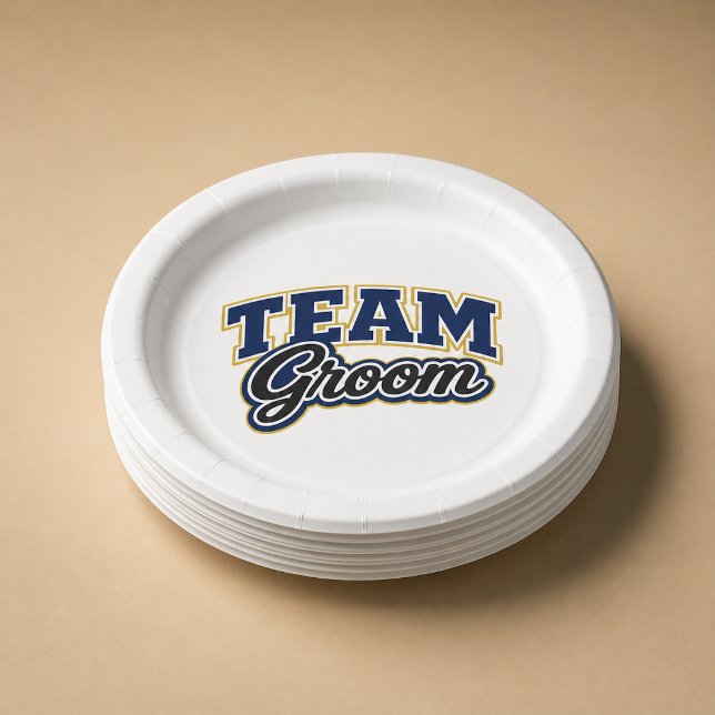 Team Groom Bold Wedding Party Paper Plates (Creator Uploaded)