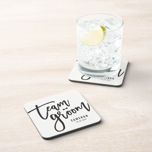 Team Groom Bow Tie Bachelor Party Wedding Custom Beverage Coaster (Right Side)