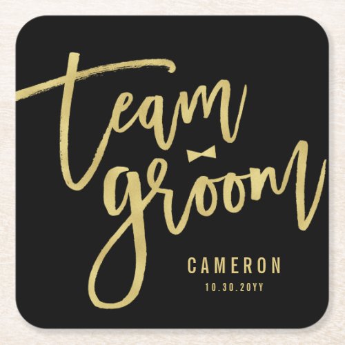 Team Groom Bow Tie Bachelor Party Wedding Custom Square Paper Coaster