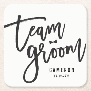 Team Groom Bow Tie Bachelor Party Wedding Custom Square Paper Coaster
