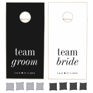Team Groom & Bride Black & White Wedding Cornhole Set