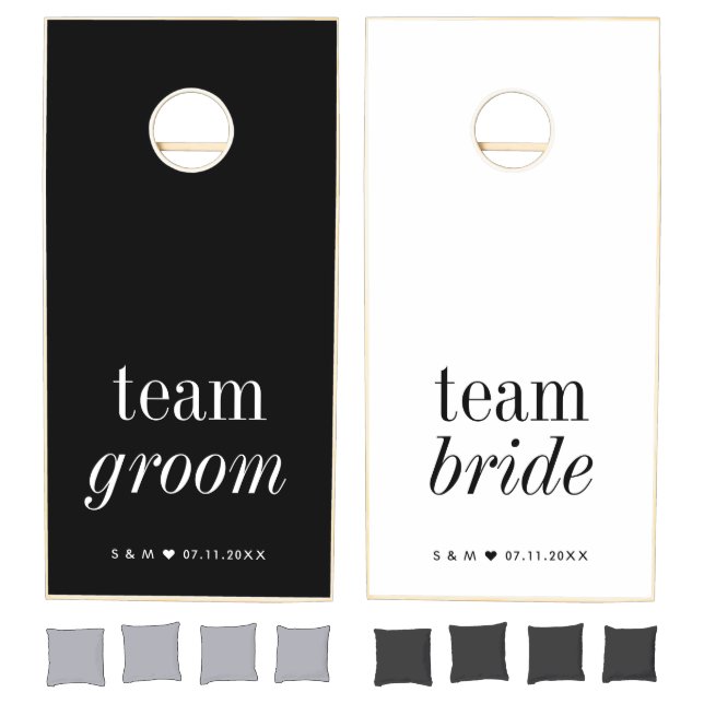 Team Groom & Bride Black & White Wedding Cornhole Set (Set)