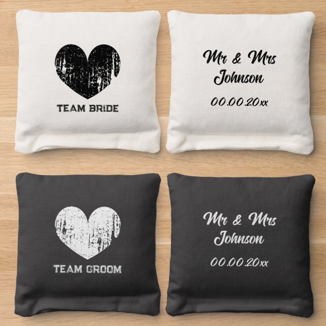 Team Groom & Bride cornhole bags for wedding party (Wood)