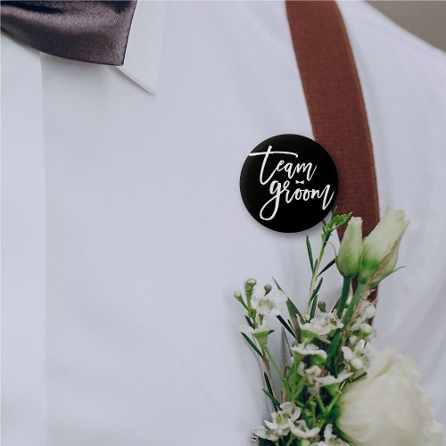 Team Groom Brush Script Bow Tie Chic Wedding Party Button