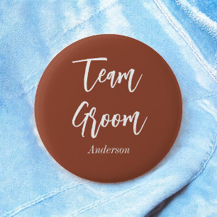 Team Groom Burnt Orange Terracotta Button